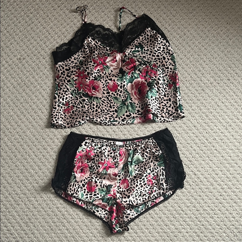 Floral and Leopard Print Sleepwear Set